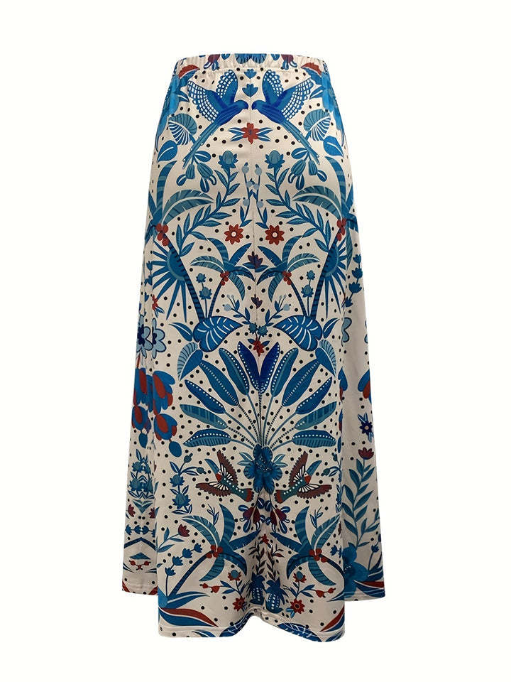 Women's Summer Blue Ethnic Holiday Style Printed A-Line Skirts