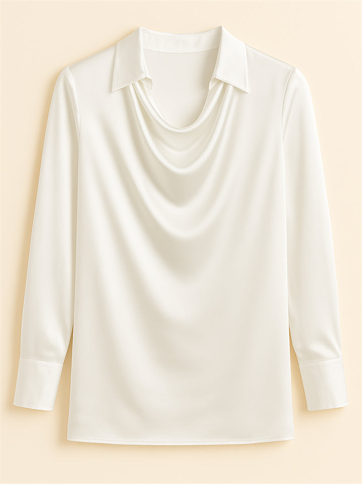 Ladies' Elegant Simple Solid Color Lapel Long Sleeve Blouses