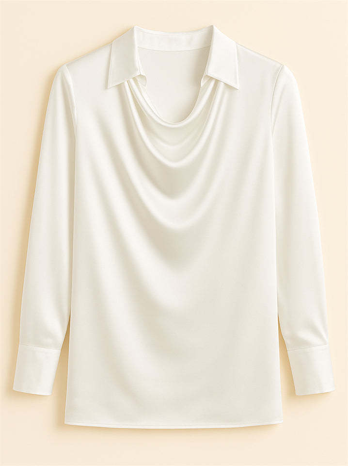 Ladies' Elegant Simple Solid Color Lapel Long Sleeve Blouses
