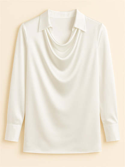 Ladies' Elegant Simple Solid Color Lapel Long Sleeve Blouses