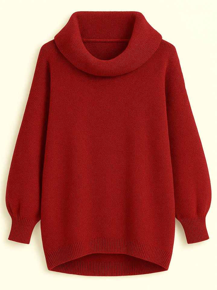 Casual Solid Color Turtleneck Kangaroo Pocket Lantern Sleeve Sweaters for Women