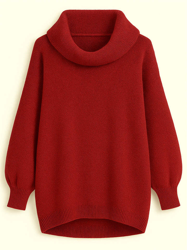 Casual Solid Color Turtleneck Kangaroo Pocket Lantern Sleeve Sweaters for Women