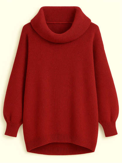 Casual Solid Color Turtleneck Kangaroo Pocket Lantern Sleeve Sweaters for Women