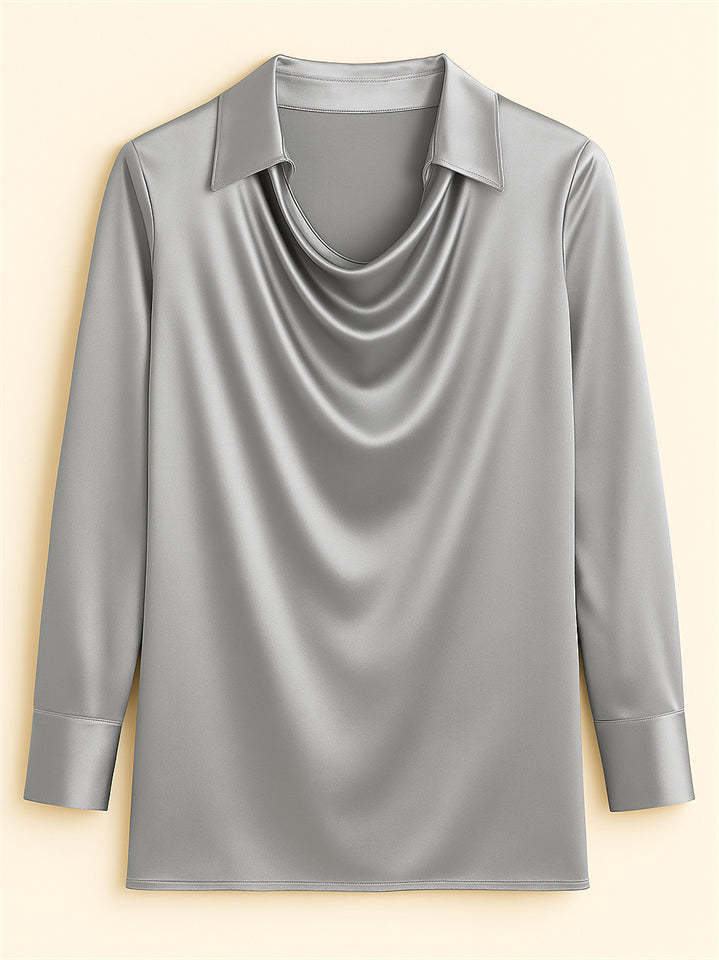 Ladies' Elegant Simple Solid Color Lapel Long Sleeve Blouses