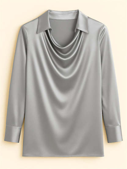 Ladies' Elegant Simple Solid Color Lapel Long Sleeve Blouses
