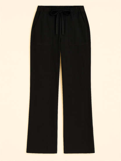 Women's Casual Solid Color Straight-Leg Drawstring Pants