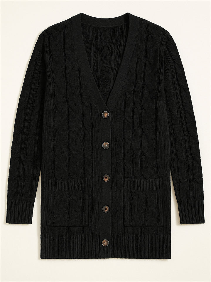 Women's Solid Color Ribbed Knit Button Up Cardigan Sweater with Pockets