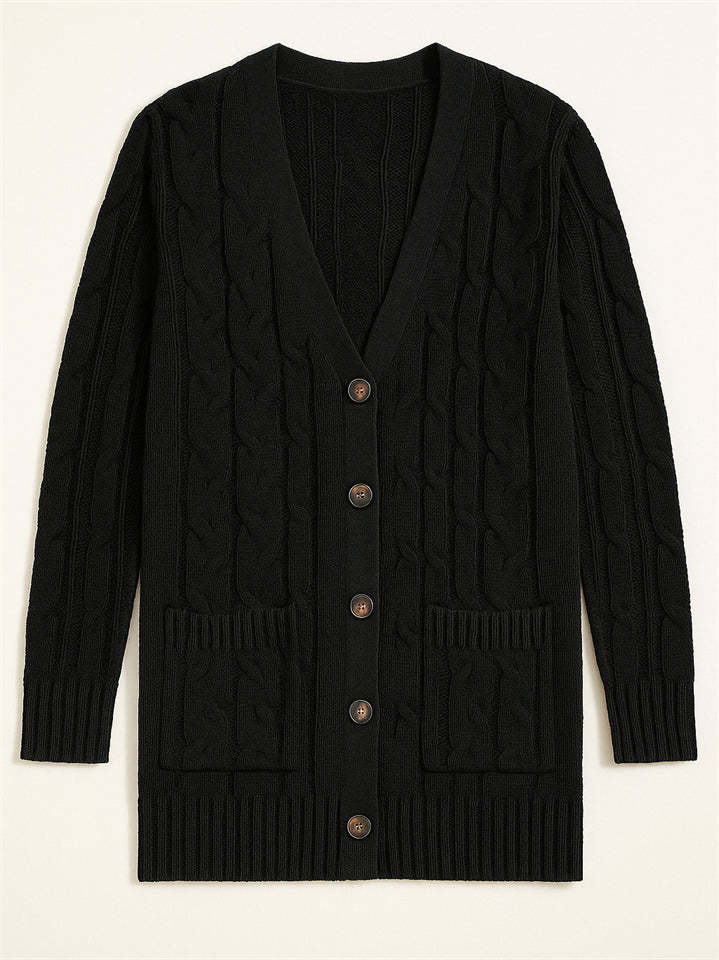 Women's Solid Color Ribbed Knit Button Up Cardigan Sweater with Pockets