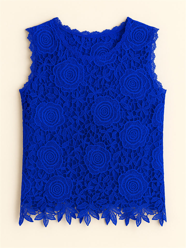 Summer Solid Color Lace Jacquard Sleeveless Tank Shirts
