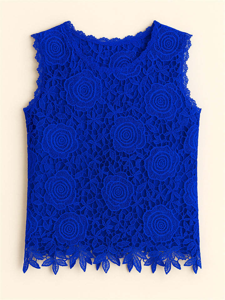 Summer Solid Color Lace Jacquard Sleeveless Tank Shirts