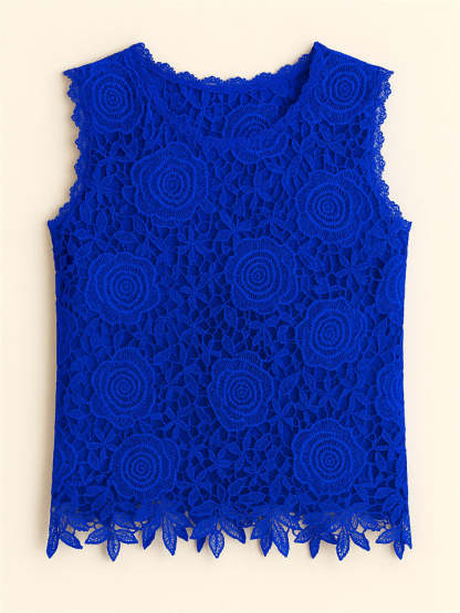 Summer Solid Color Lace Jacquard Sleeveless Tank Shirts