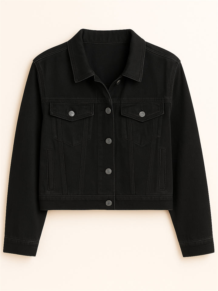 Women's Elegant Chest Pocket Candy Color Lapel Short Denim Jackets