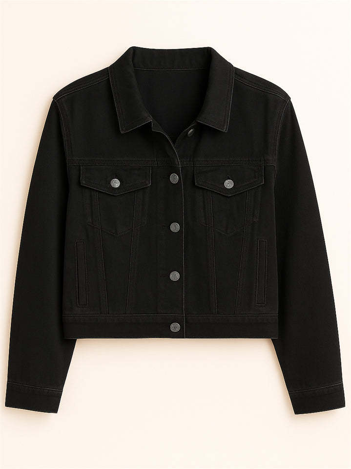 Women's Elegant Chest Pocket Candy Color Lapel Short Denim Jackets