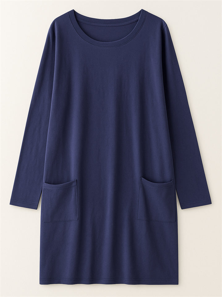 Women's Casual Long Sleeve Round Neck Shirts with Pockets