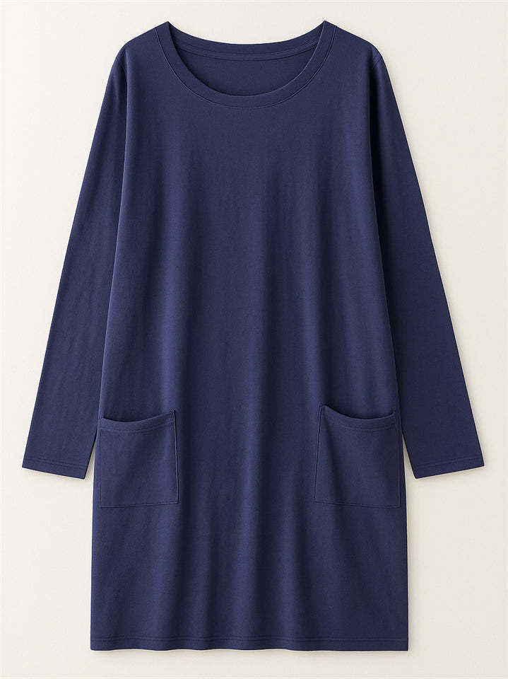 Women's Casual Long Sleeve Round Neck Shirts with Pockets