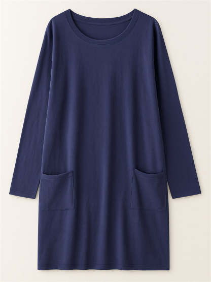 Women's Casual Long Sleeve Round Neck Shirts with Pockets
