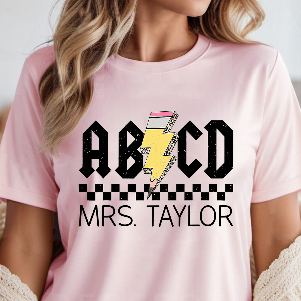 Custom Retro ABCD Teacher Name T-Shirt