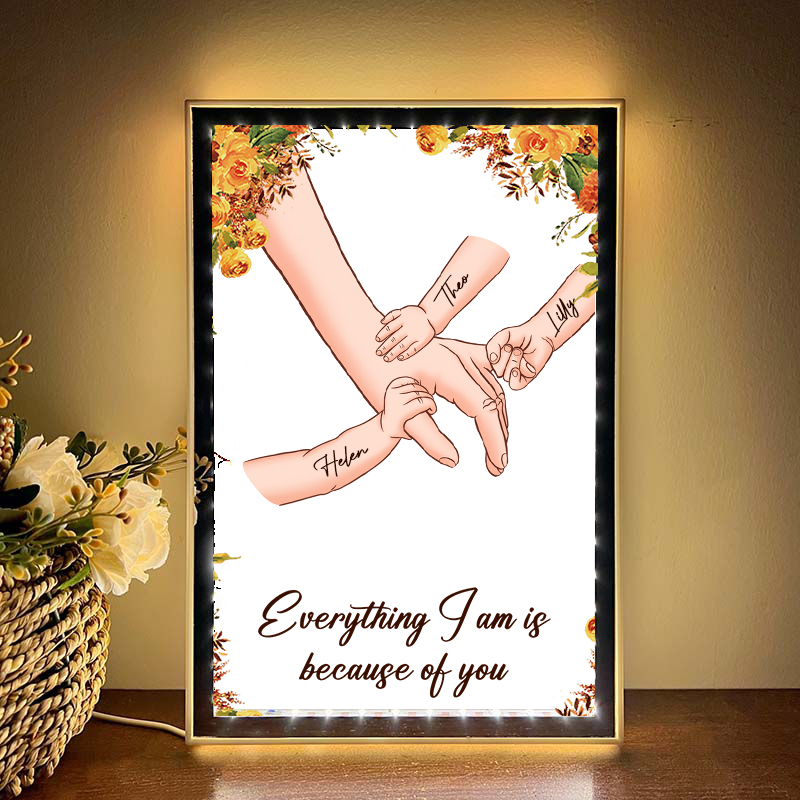 Mom Everything We Are Is Because Of You - Personalized Frame Mirror Light Box