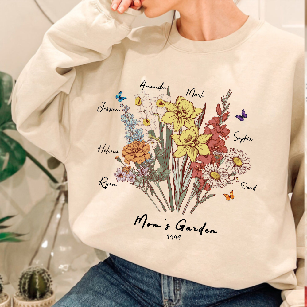 Butterfly Birth Flower Family Bouquet Custom Hoodie/Crewneck/T-shirt (AI Processed)