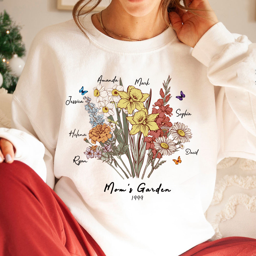 Butterfly Birth Flower Family Bouquet Custom Hoodie/Crewneck/T-shirt (AI Processed)