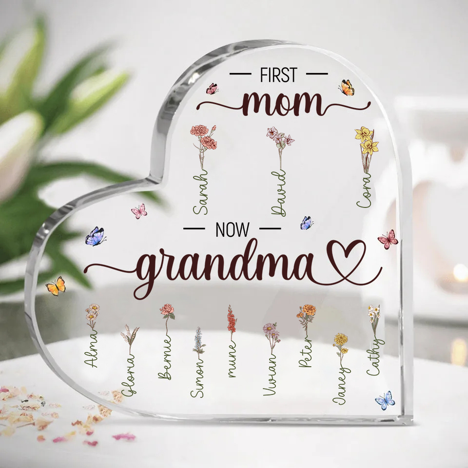 First Mom Now Grandma - Personalized Heart Acrylic Plaque