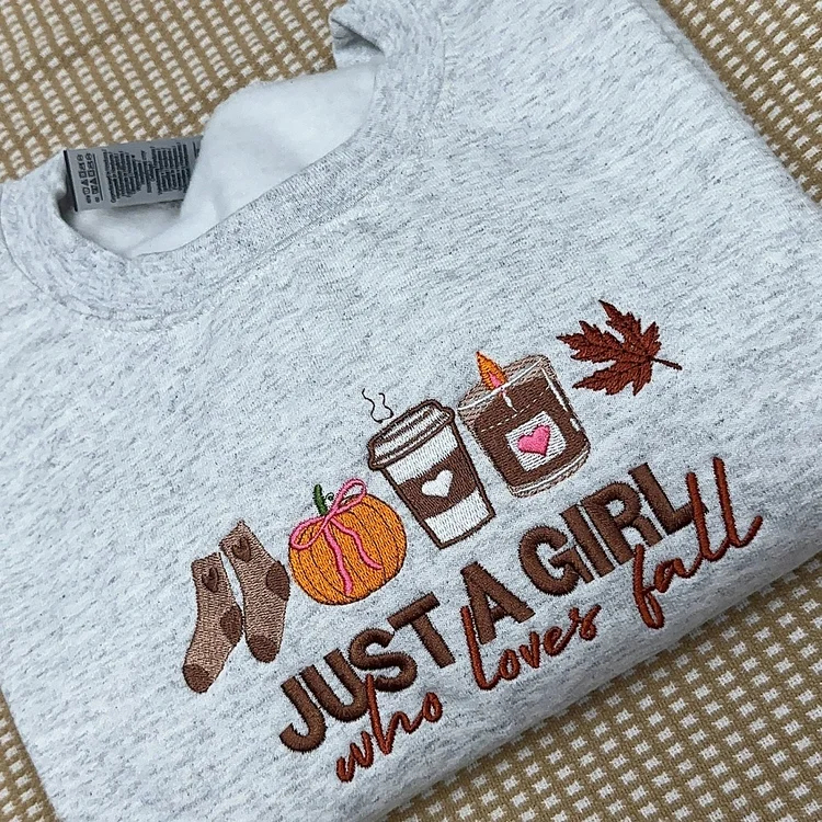 Just A Girl Who Loves Fall Embroidered Sweatshirt