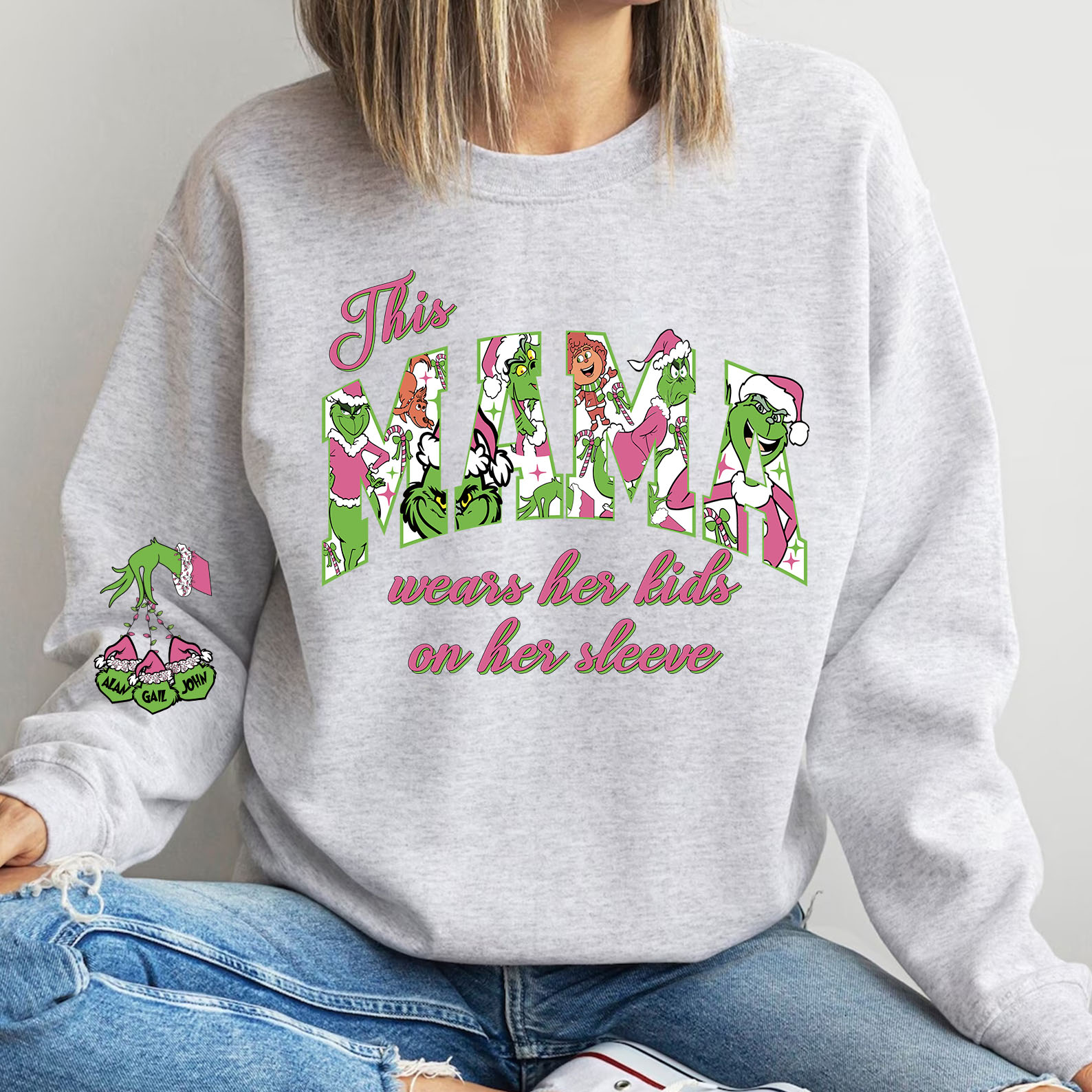  This MAMA Wears Her Kids On Her Sleeve Print Sweatshirt