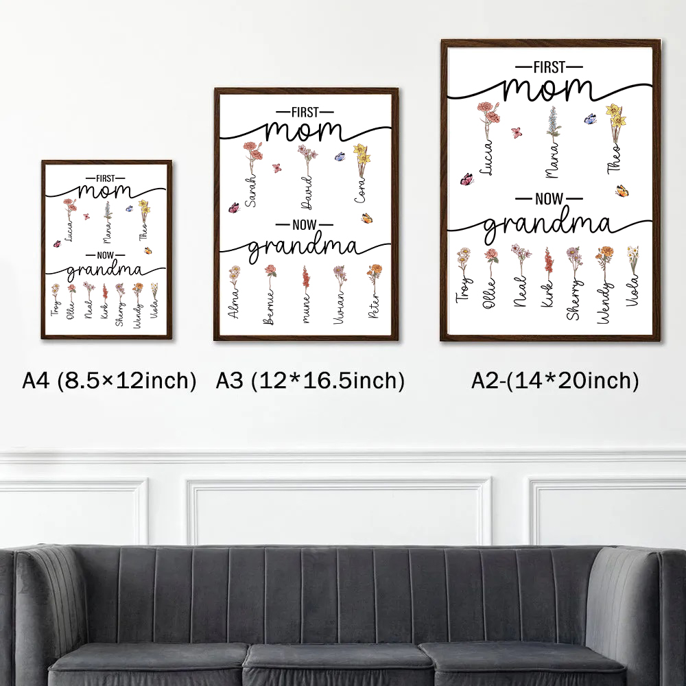 Birth Flower Family Bouquet Personalized Names Frame