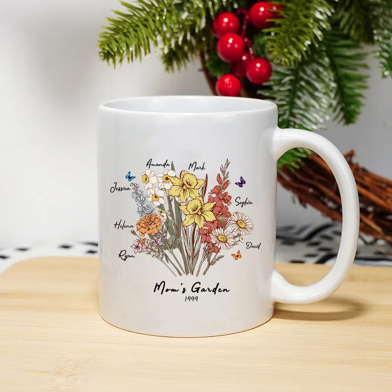 Butterfly Birth Flower Family Bouquet Custom mug