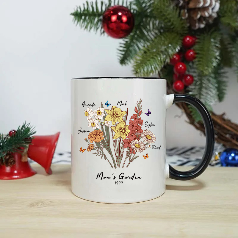 [Copy]Birth Flower Family Bouquet Custom mug with black border