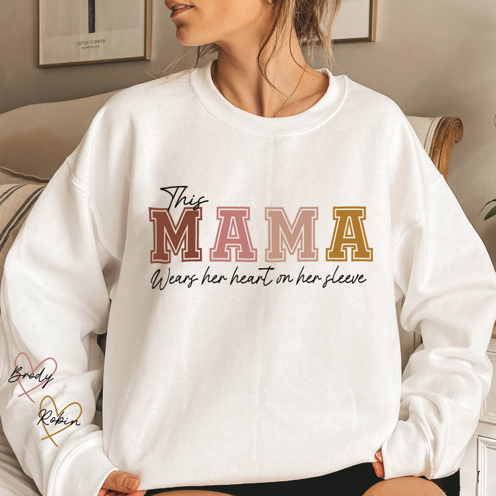 Custom Wear Heart On Sleeve Sweartshirt For Mom And Grandma