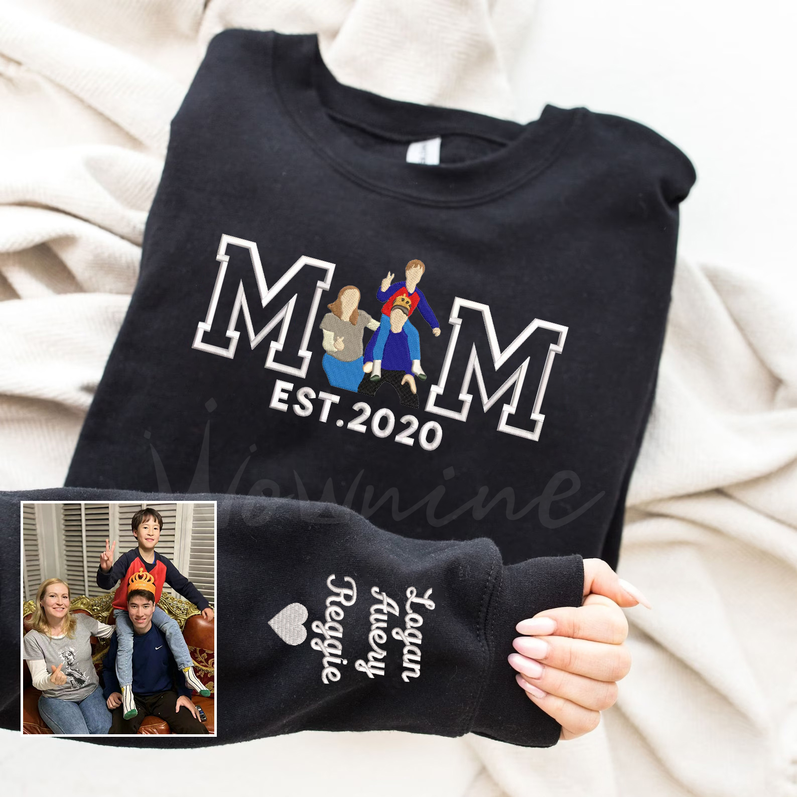Embroidery caricature Family Custom Hoodie/Crewneck/T-shirt