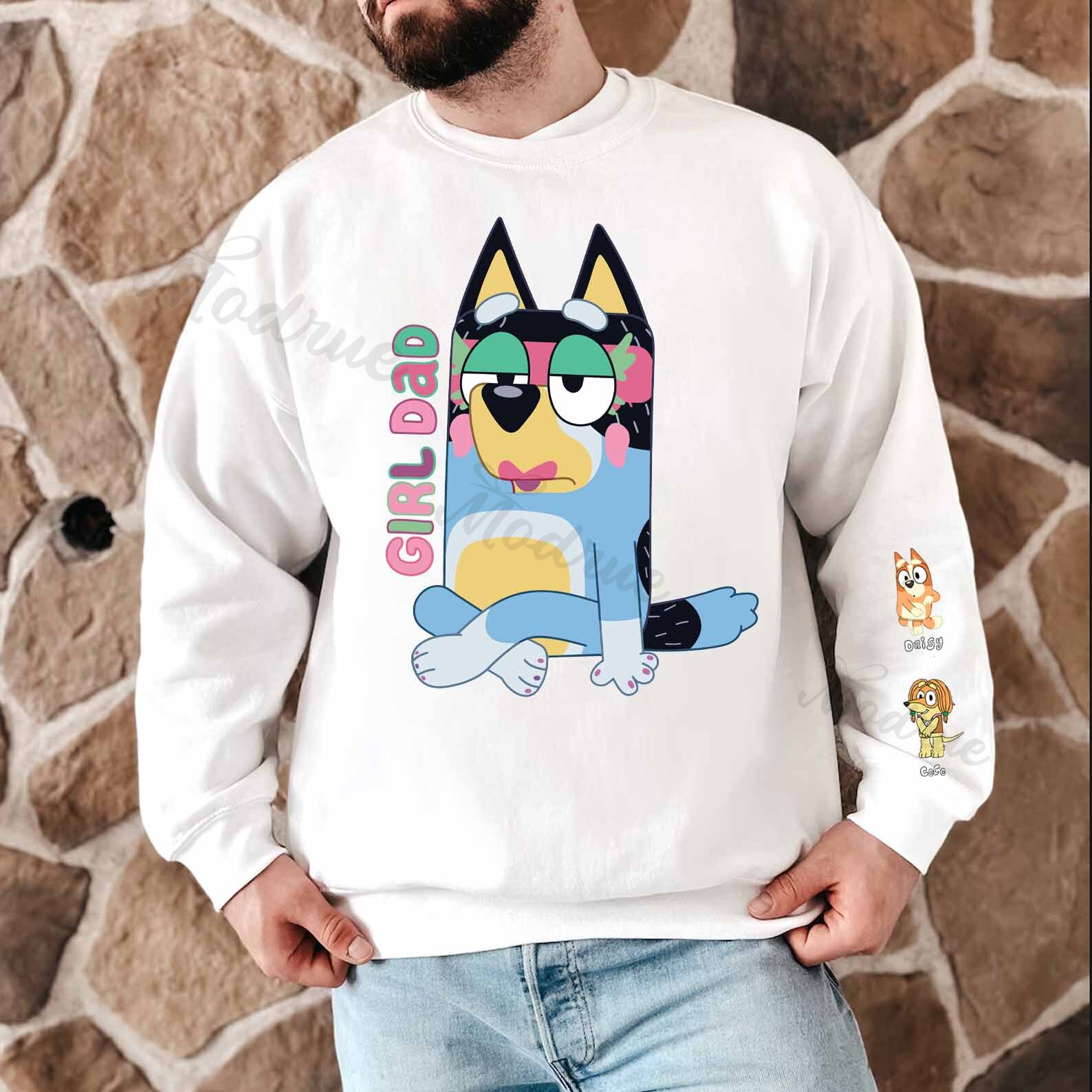 Custom Girl Dad Sweatshirt with Kid's Name on Sleeve