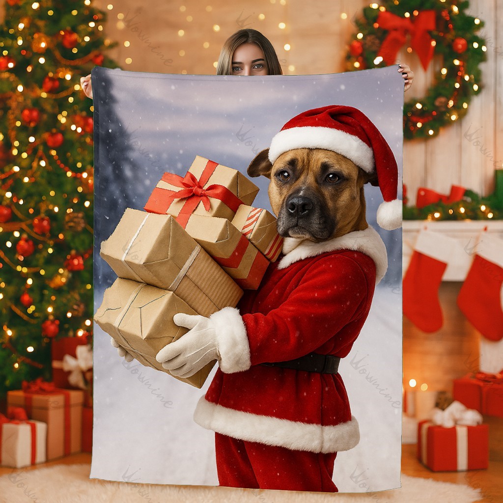 Custom Christmas Pet Art Portrait Blanket