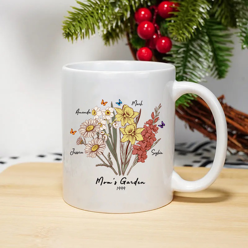 Butterfly Birth Flower Family Bouquet Custom mug