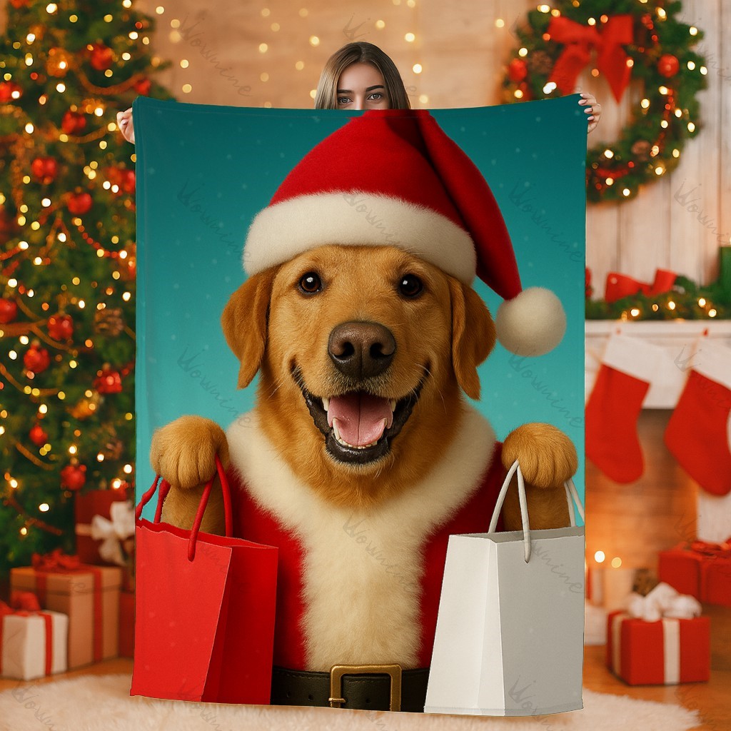 Custom Christmas Pet Art Portrait Blanket