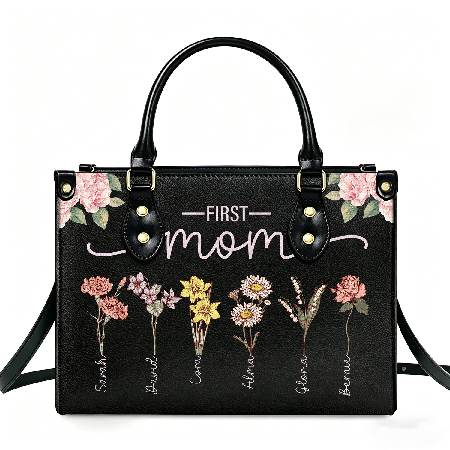 Personalized First Mom Birth Flower Handbag – Custom Name Keepsake Tote Gift