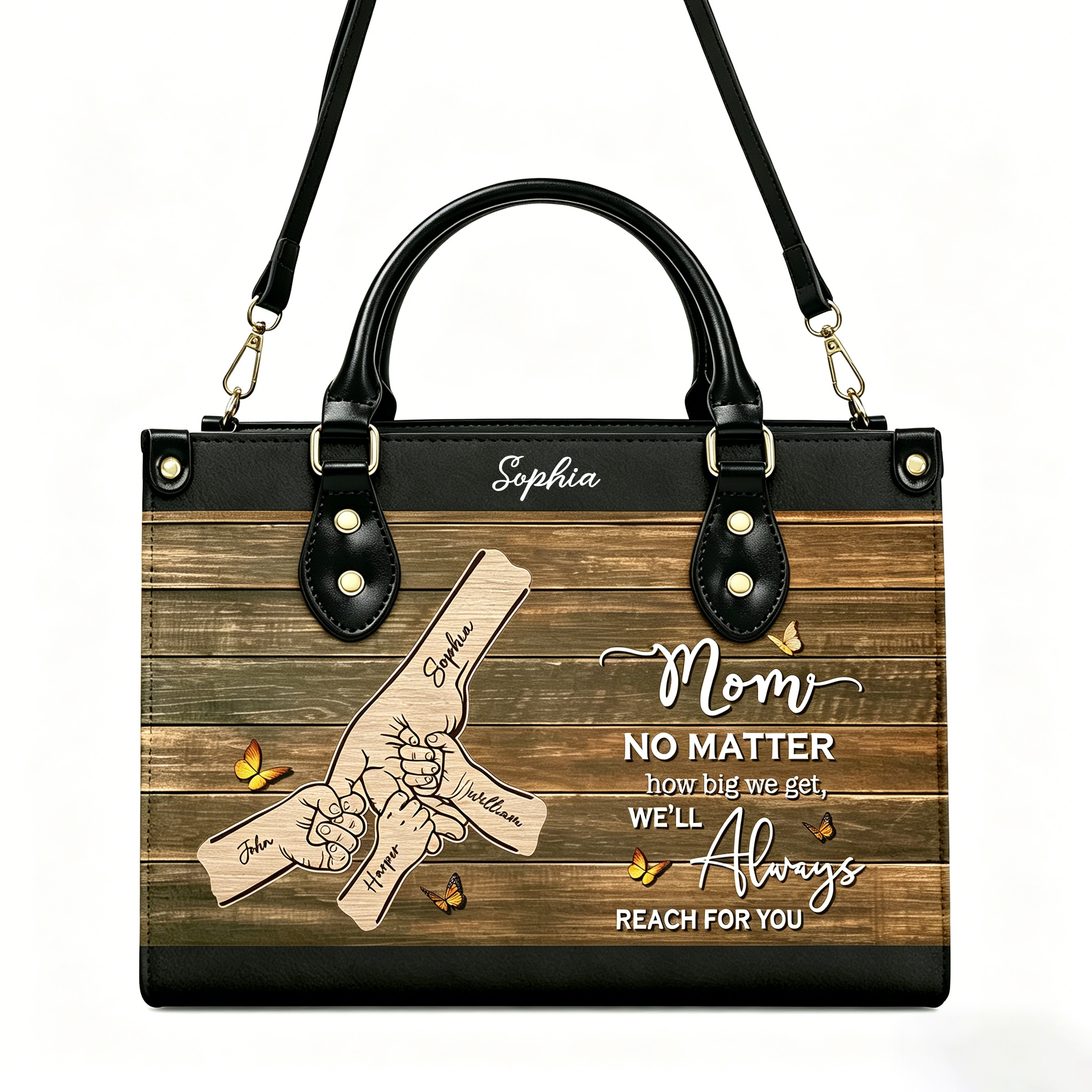 Personalized Hand-in-Hand Mom Tote Bag – Custom Name Mother’s Day Keepsake Handbag