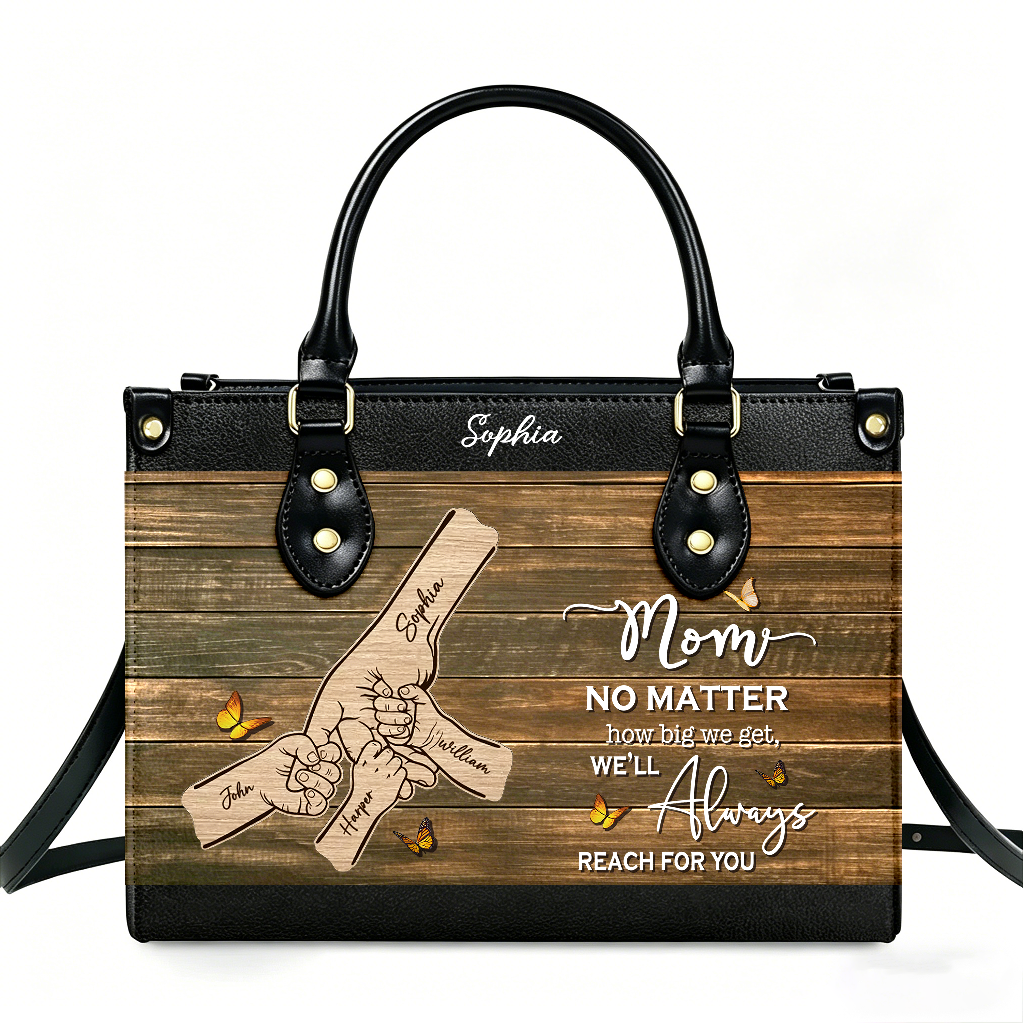 Personalized Hand-in-Hand Mom Tote Bag – Custom Name Mother’s Day Keepsake Handbag