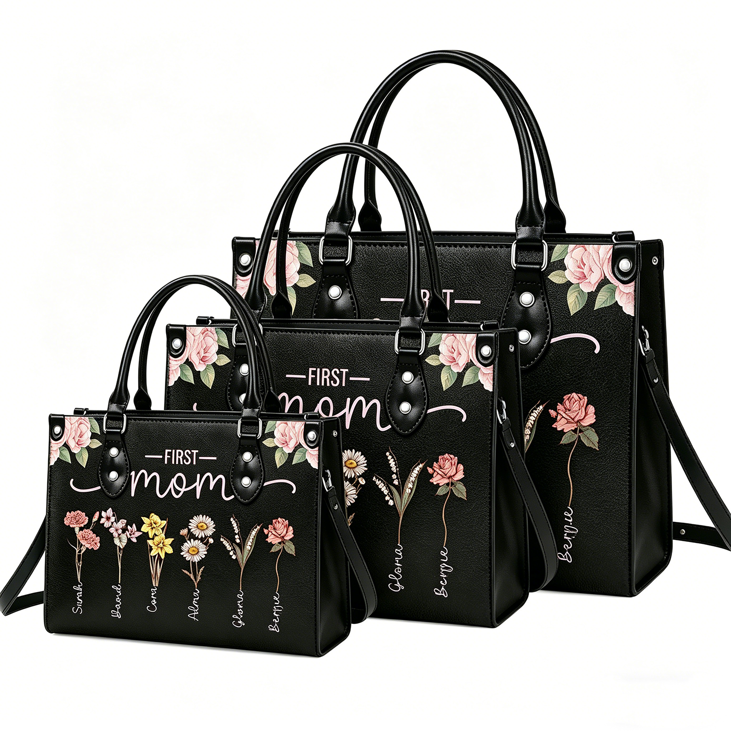 Personalized First Mom Birth Flower Handbag – Custom Name Keepsake Tote Gift