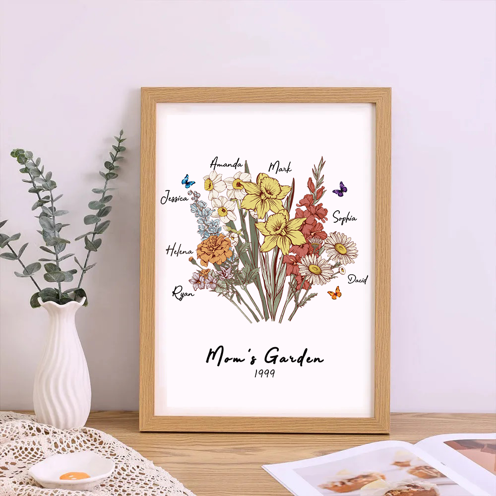 Butterfly Birth Flower Family Bouquet Personalized Names Frame