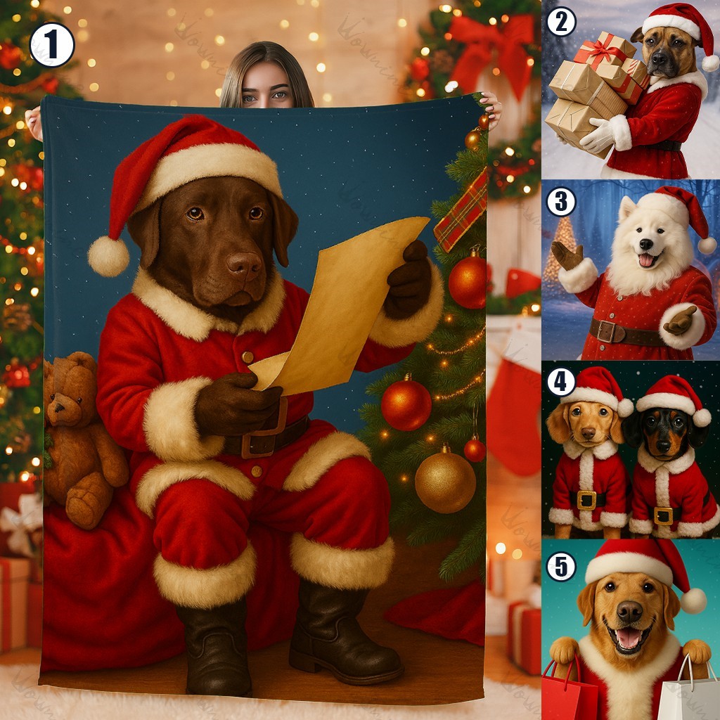 Custom Christmas Pet Art Portrait Blanket