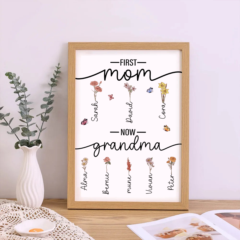 Birth Flower Family Bouquet Personalized Names Frame