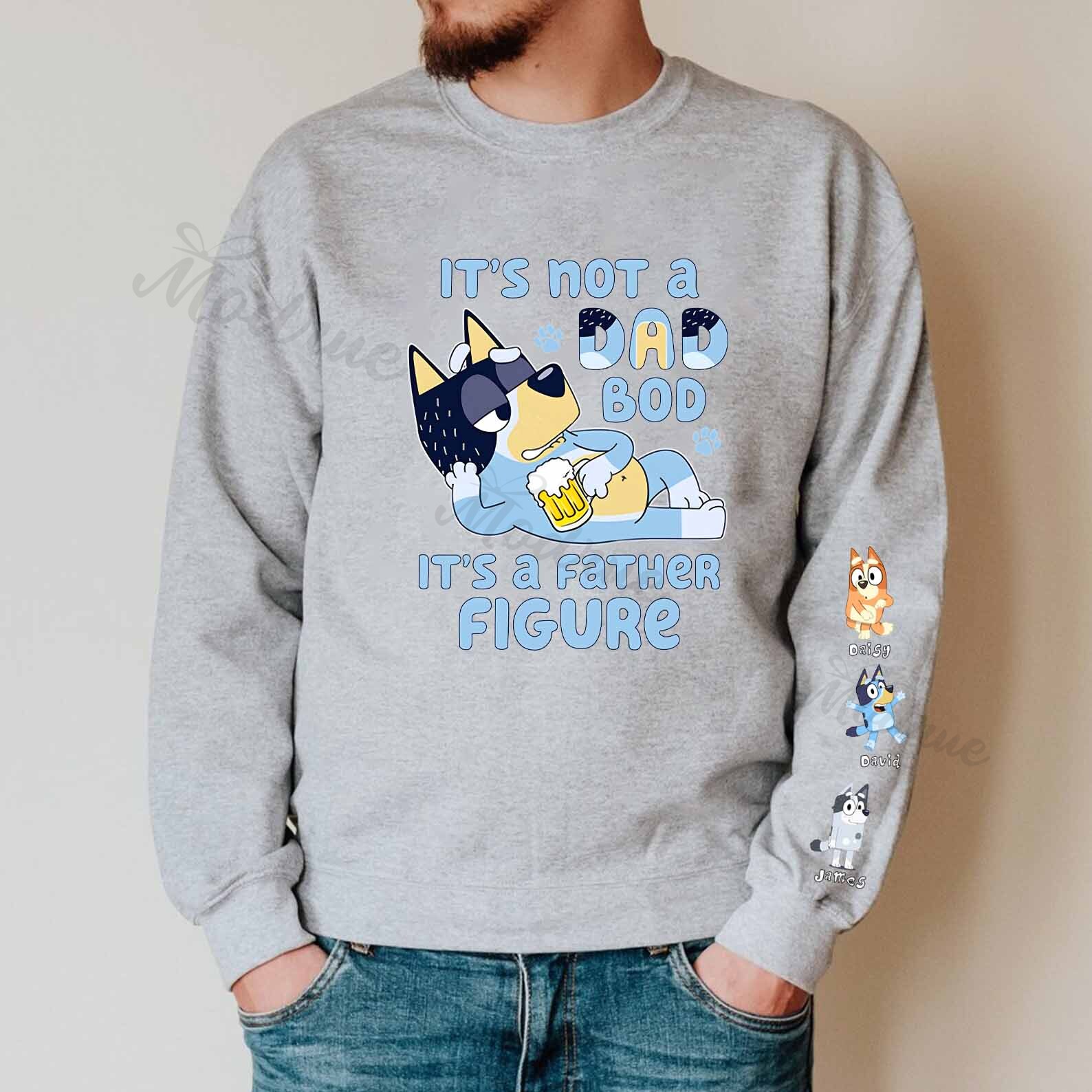 Custom Father Figure Cute Sweatshirt with Kid's Name on Sleeve