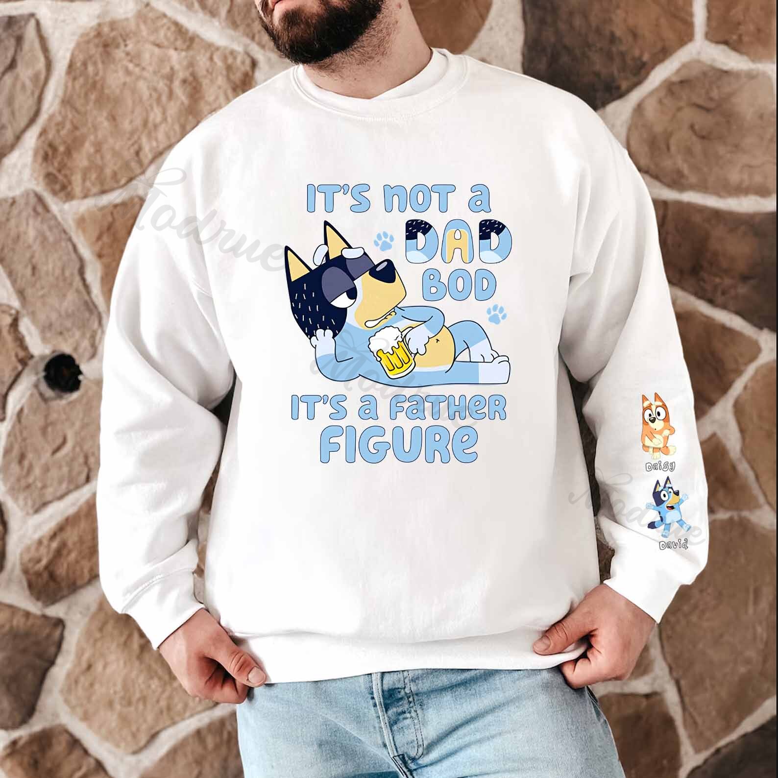 Custom Father Figure Cute Sweatshirt with Kid's Name on Sleeve
