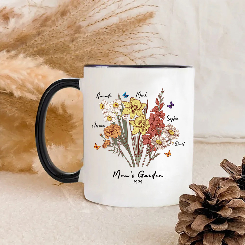 [Copy]Birth Flower Family Bouquet Custom mug with black border