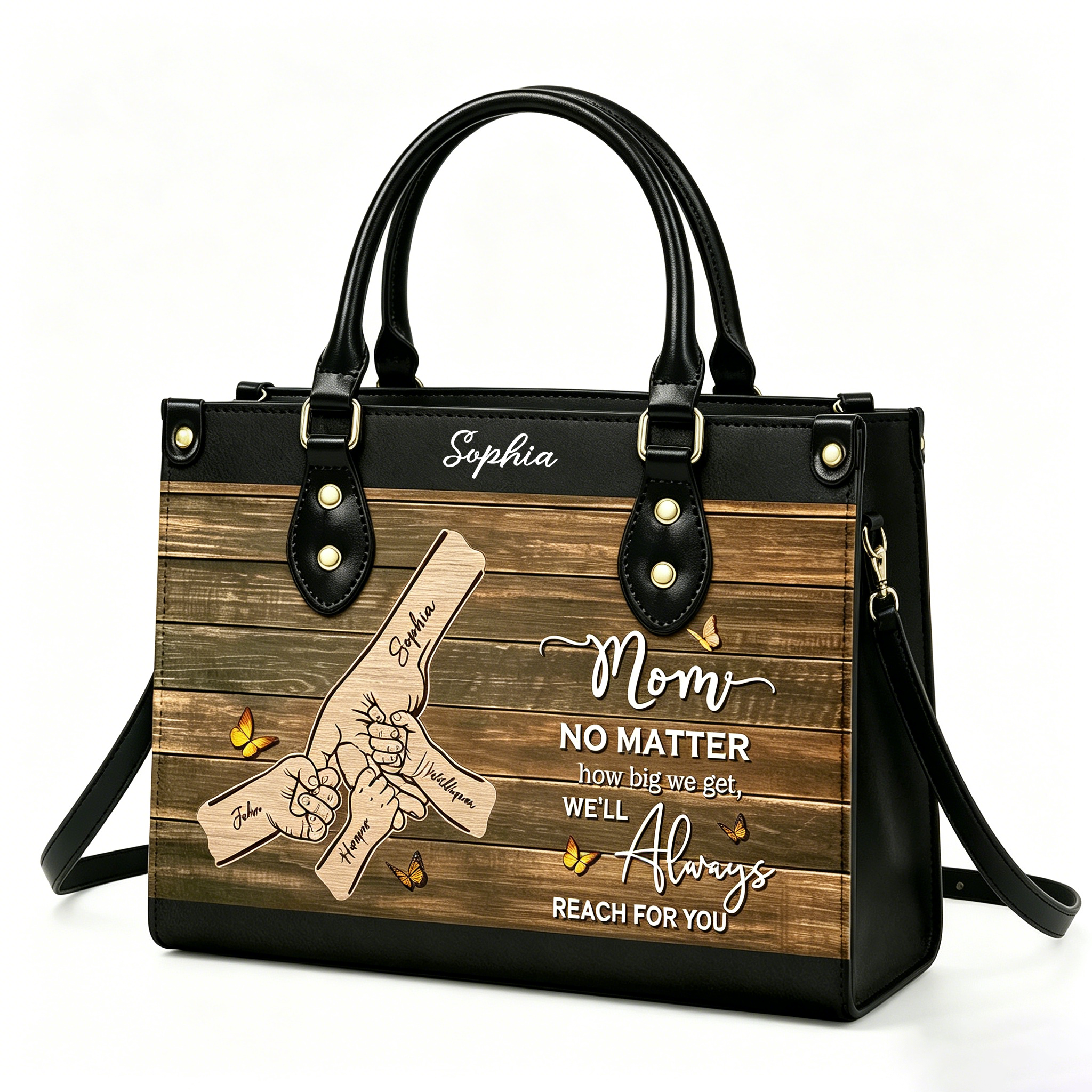 Personalized Hand-in-Hand Mom Tote Bag – Custom Name Mother’s Day Keepsake Handbag