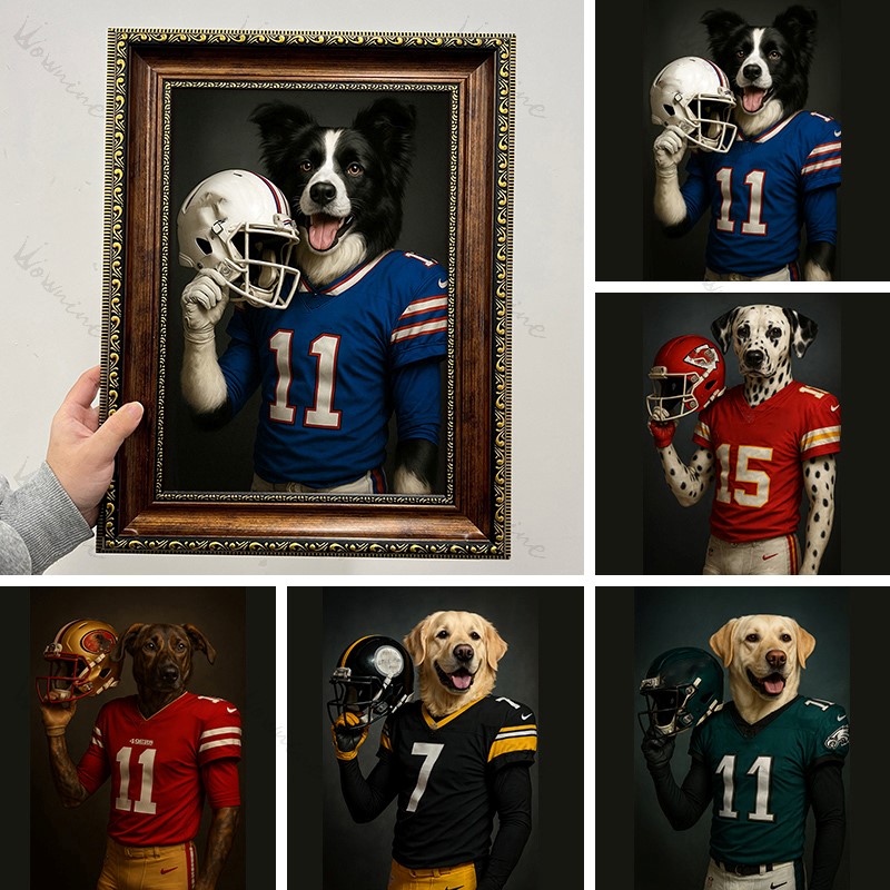 Custom American Football Pet Canvas Portrait
