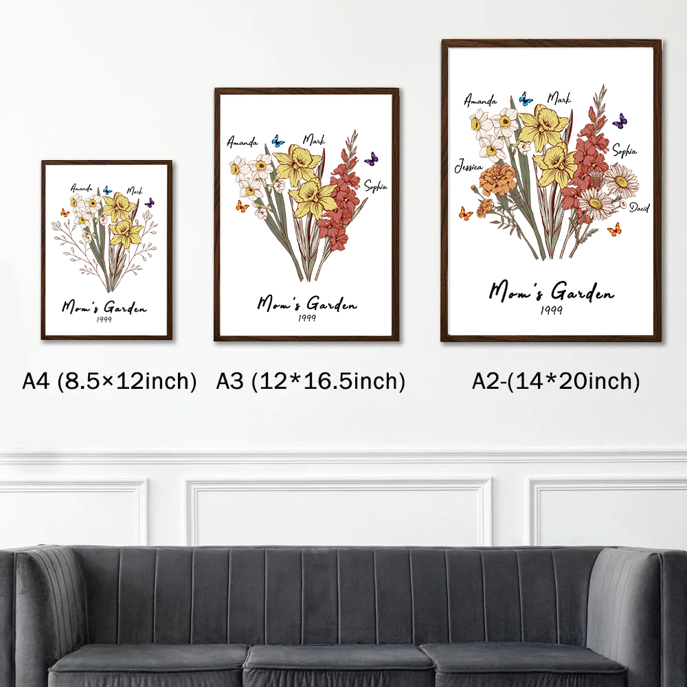 Butterfly Birth Flower Family Bouquet Personalized Names Frame
