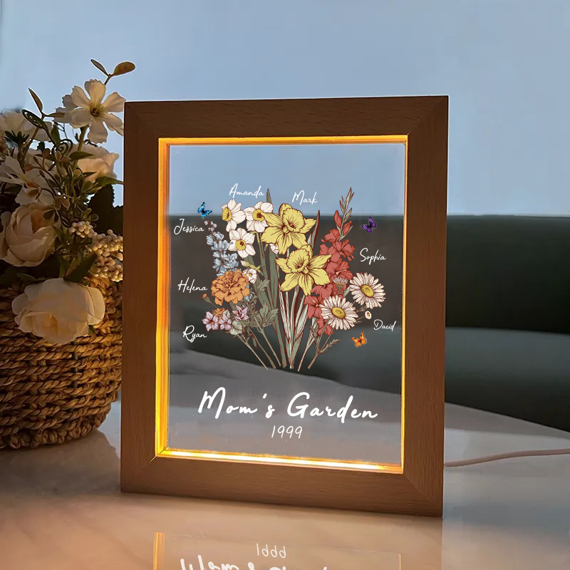 [Copy]Birth Flower Family Bouquet Personalized Names Light
